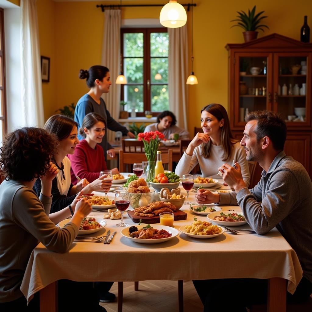 Enjoying a Traditional Spanish Dinner with a Host Family