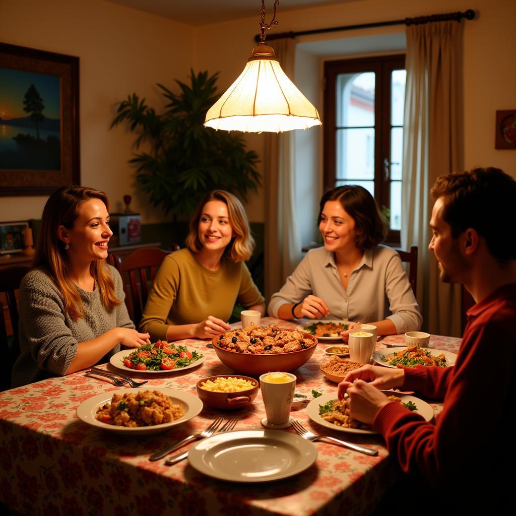 Family dinner in a Spanish homestay