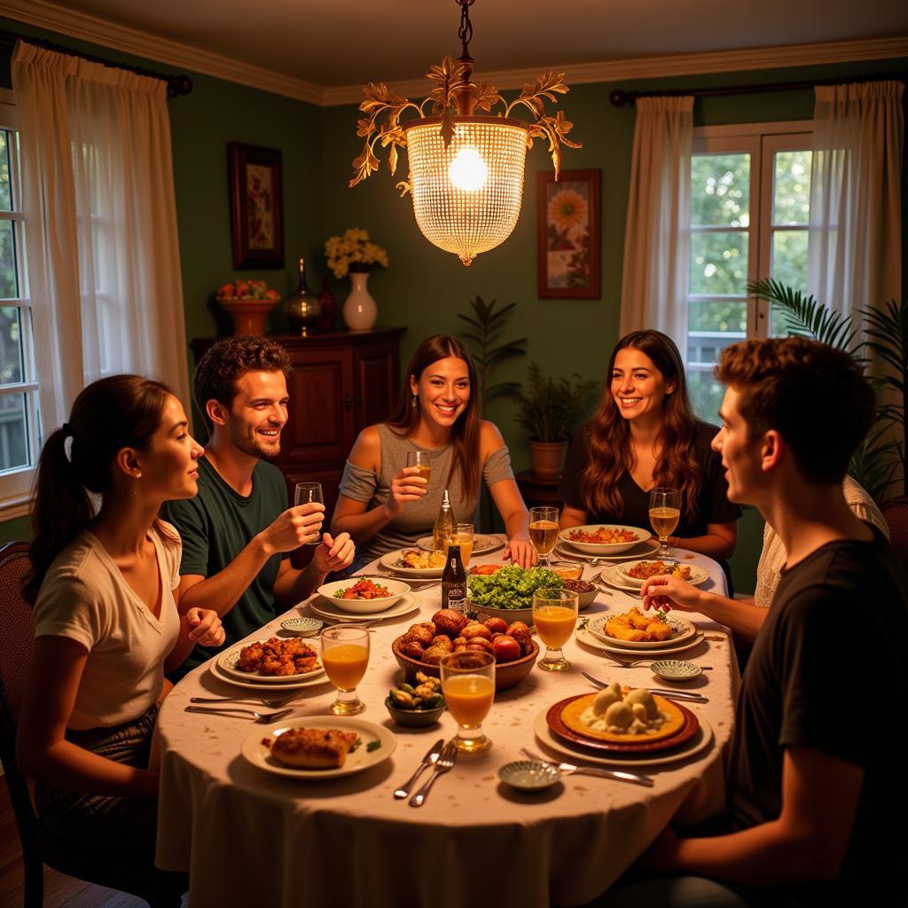 Family dinner in a Spanish homestay