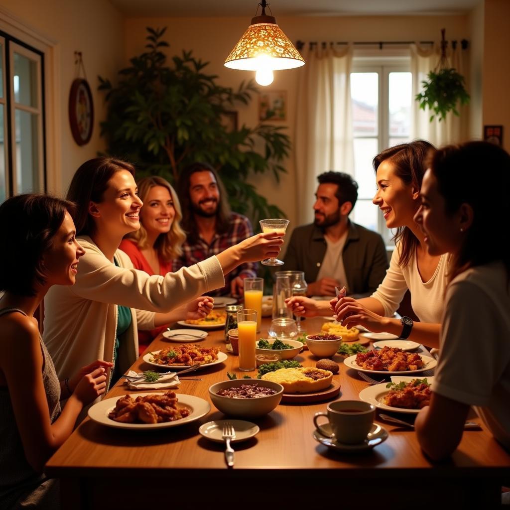 Family dinner in a Spanish homestay