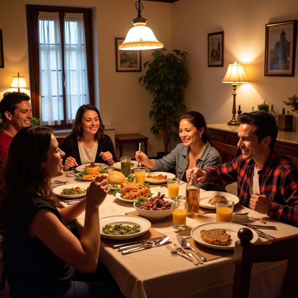 Family dinner in a Spanish homestay