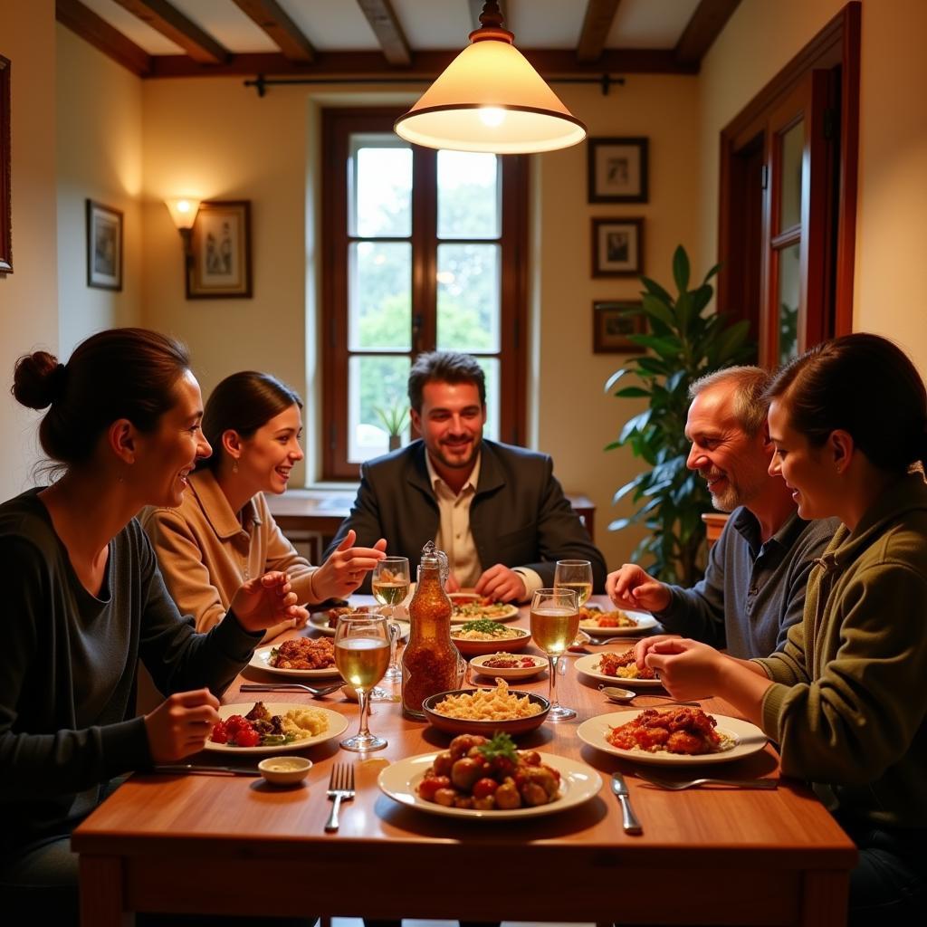 Spanish Family Enjoying Dinner Together in a Cozy Homestay