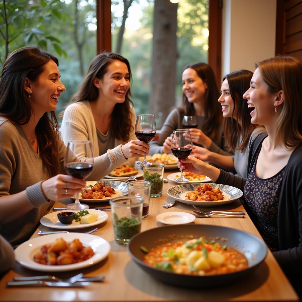 Family enjoying a traditional Spanish dinner in a homestay setting