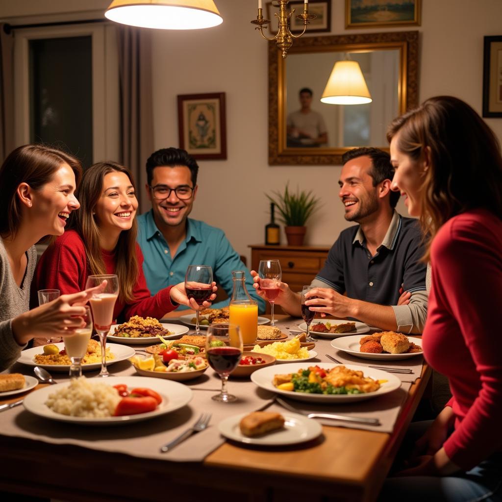 Family dinner in a Spanish homestay