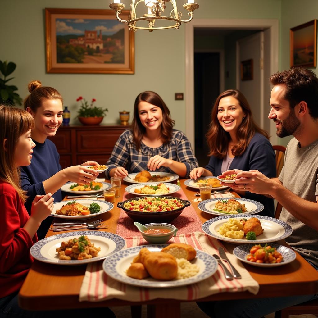 Family dinner in a Spanish homestay