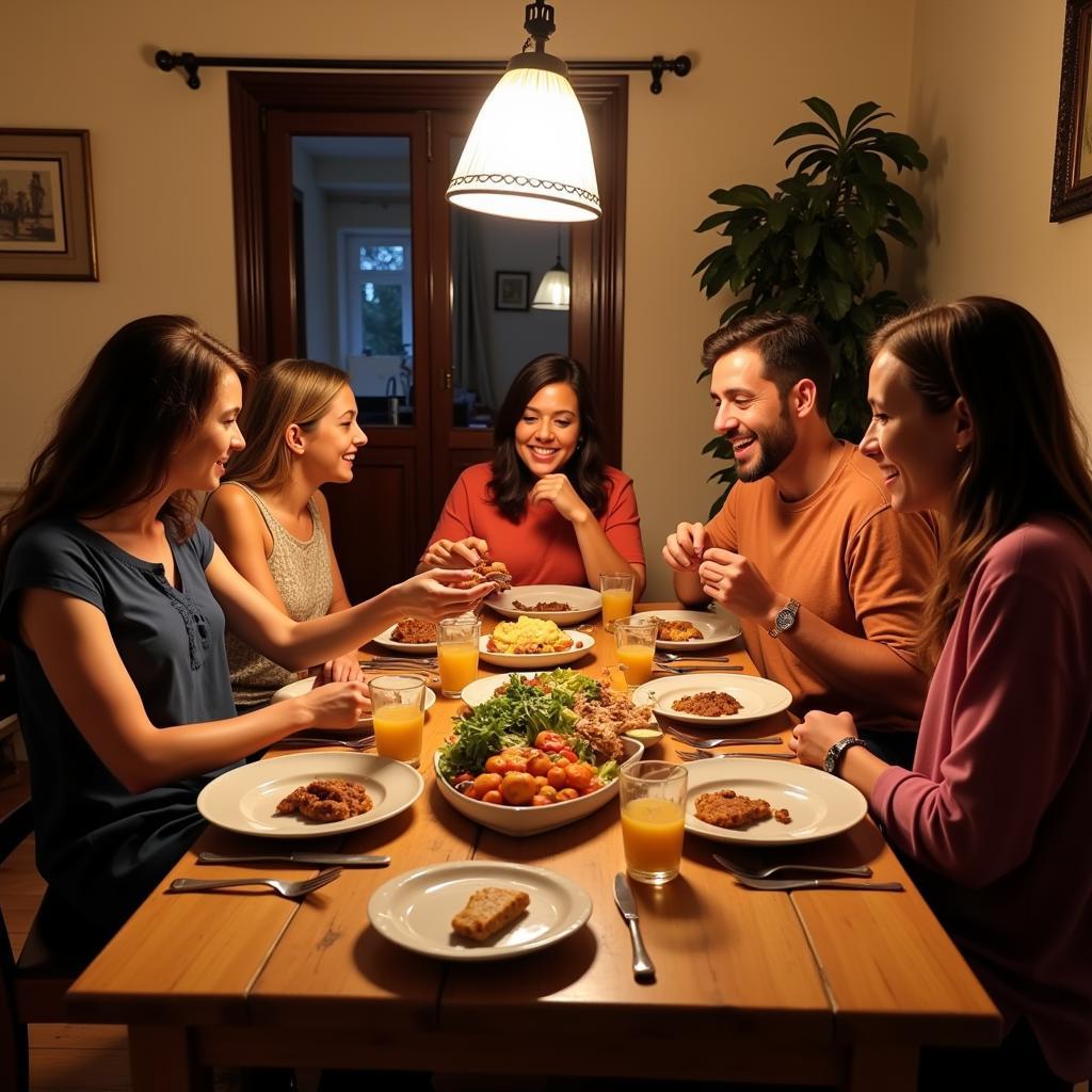 Family dinner in a Spanish homestay