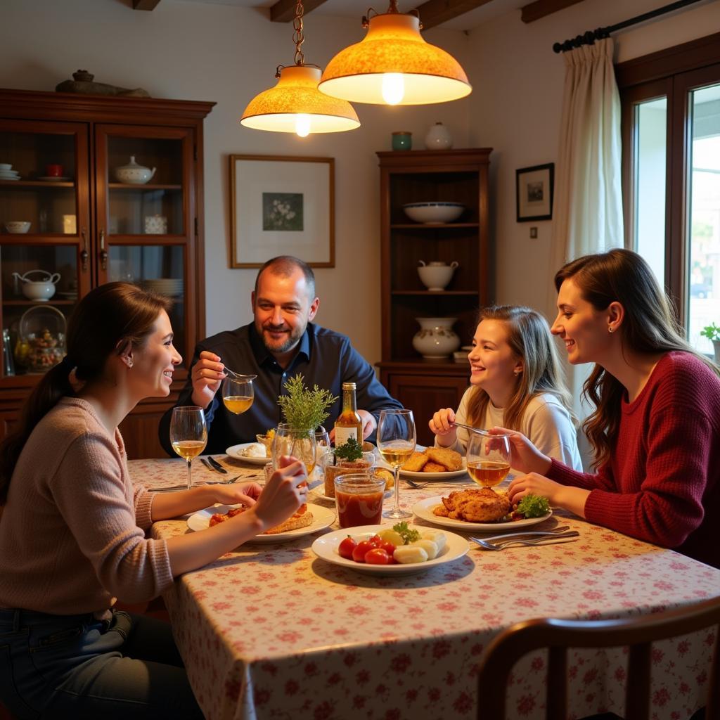 Enjoying a Family Dinner in a Spanish Homestay