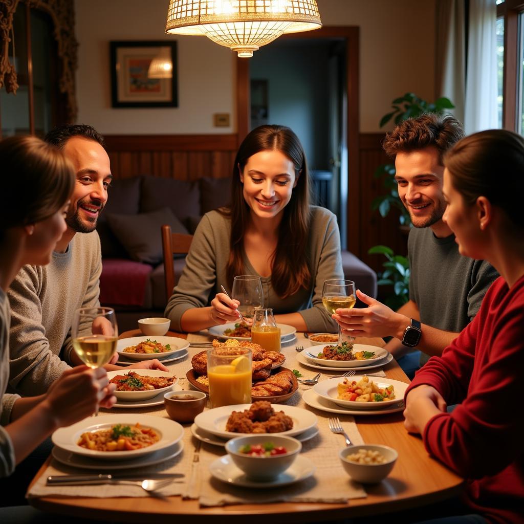 Camosun College ESL student enjoying a traditional Spanish dinner with their homestay family.