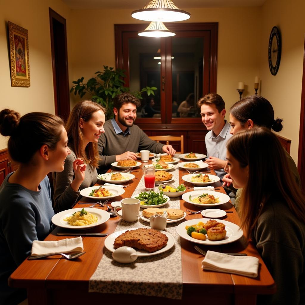 Enjoying a traditional Spanish dinner with your homestay family, experiencing the warmth and connection of Spanish hospitality