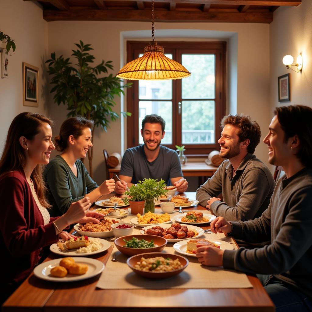 Family dinner in a Spanish homestay