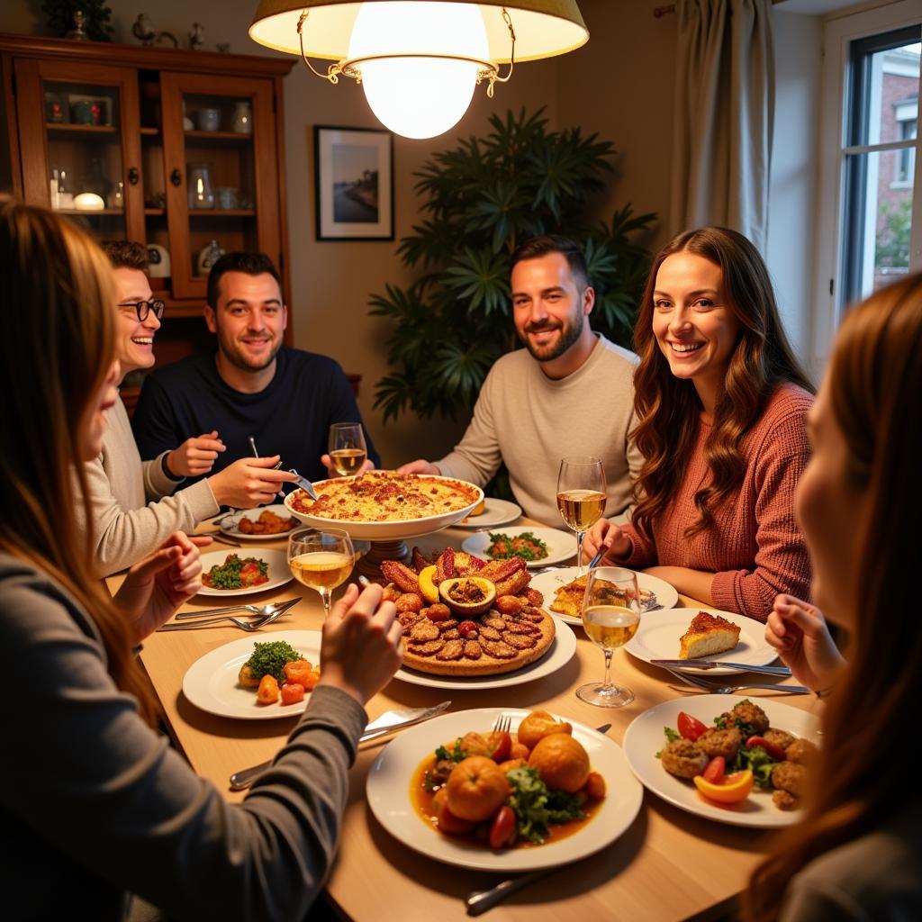 Enjoying a traditional Spanish dinner with homestay family