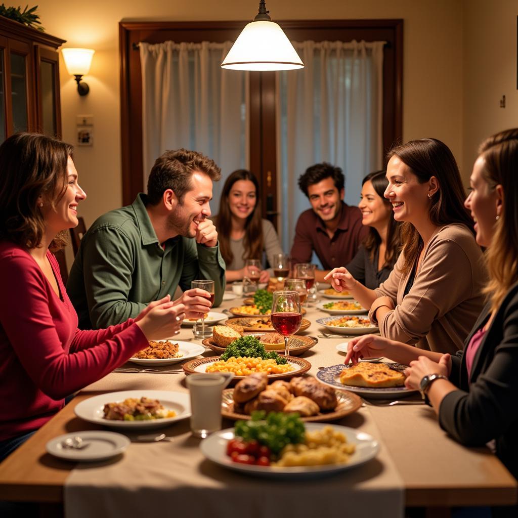 Sharing Stories and Laughter over Dinner in a Spanish Homestay