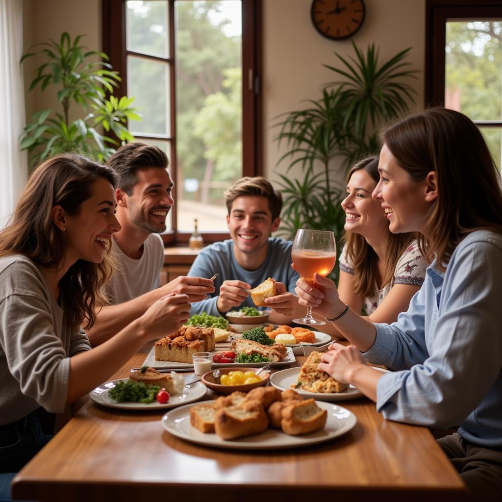 Sharing a Meal with a Spanish Family in a Homestay