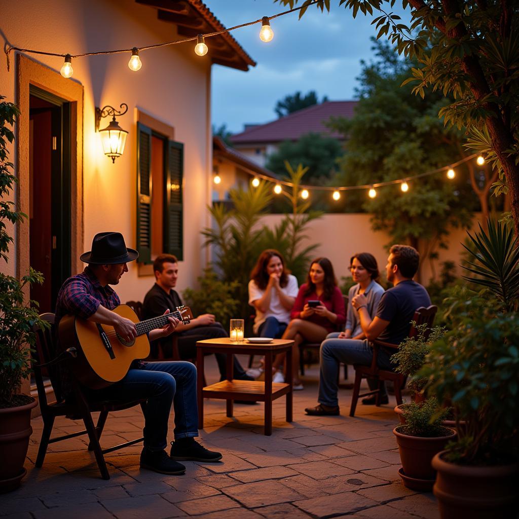 Enjoying traditional Spanish guitar music in a homestay