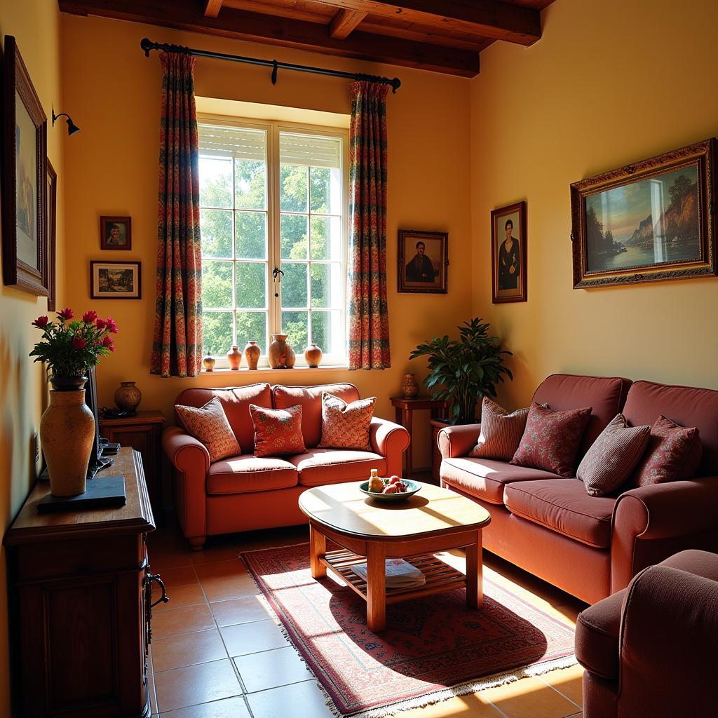 Cozy living room in a traditional Spanish homestay