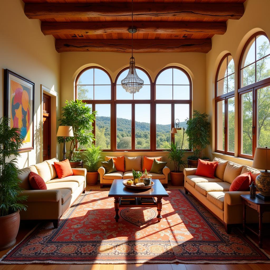 Cozy living room in a traditional Spanish homestay