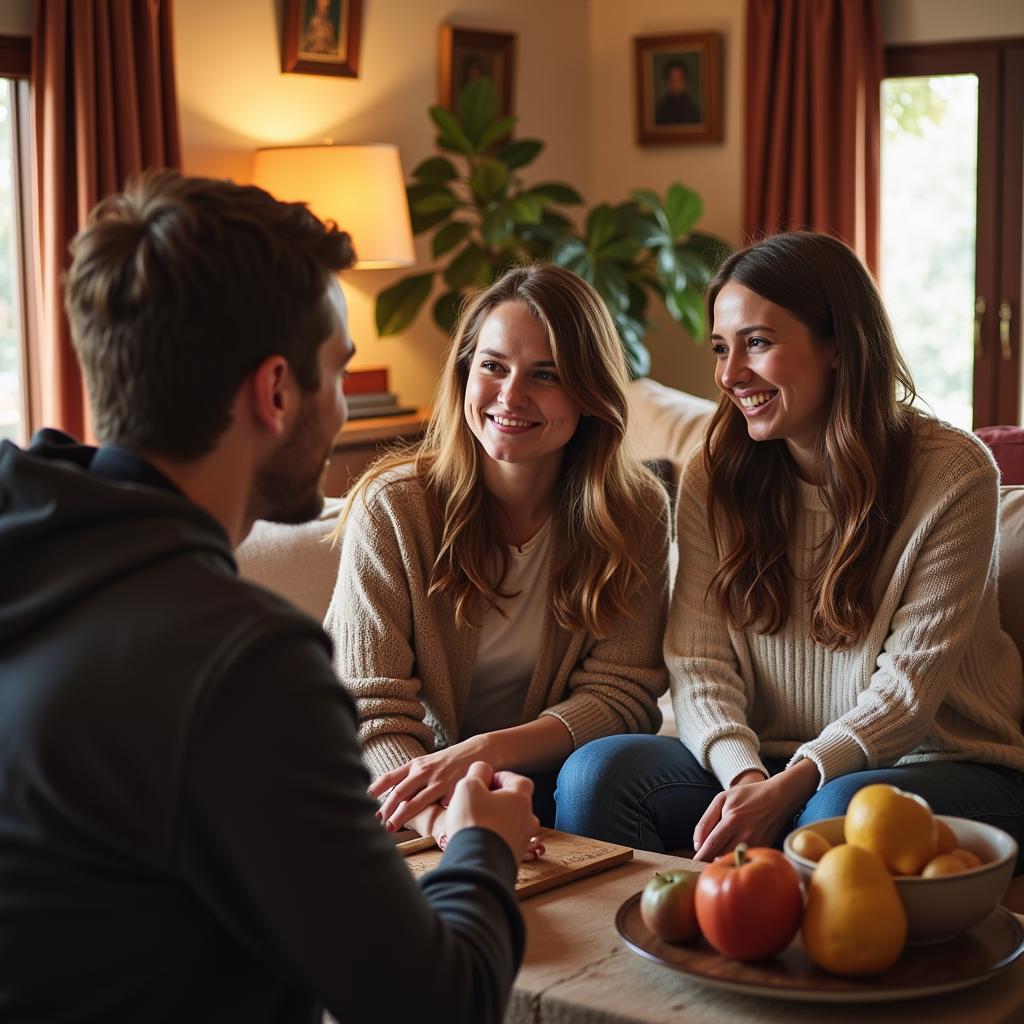 Enjoying Conversation in a Spanish Homestay Living Room