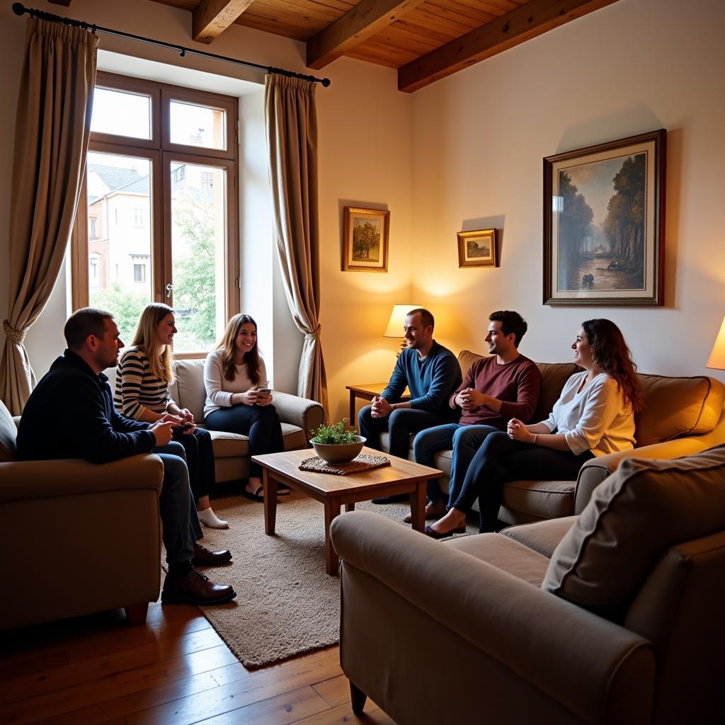 Spanish Homestay Living Room Family Chatting