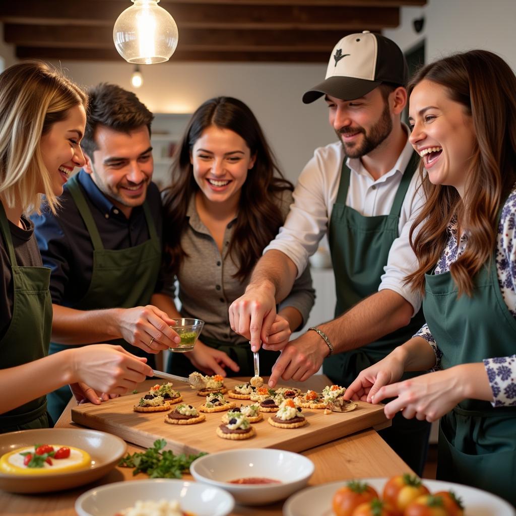 Guests participating in local activities with their host family, such as a cooking class or flamenco dance lesson