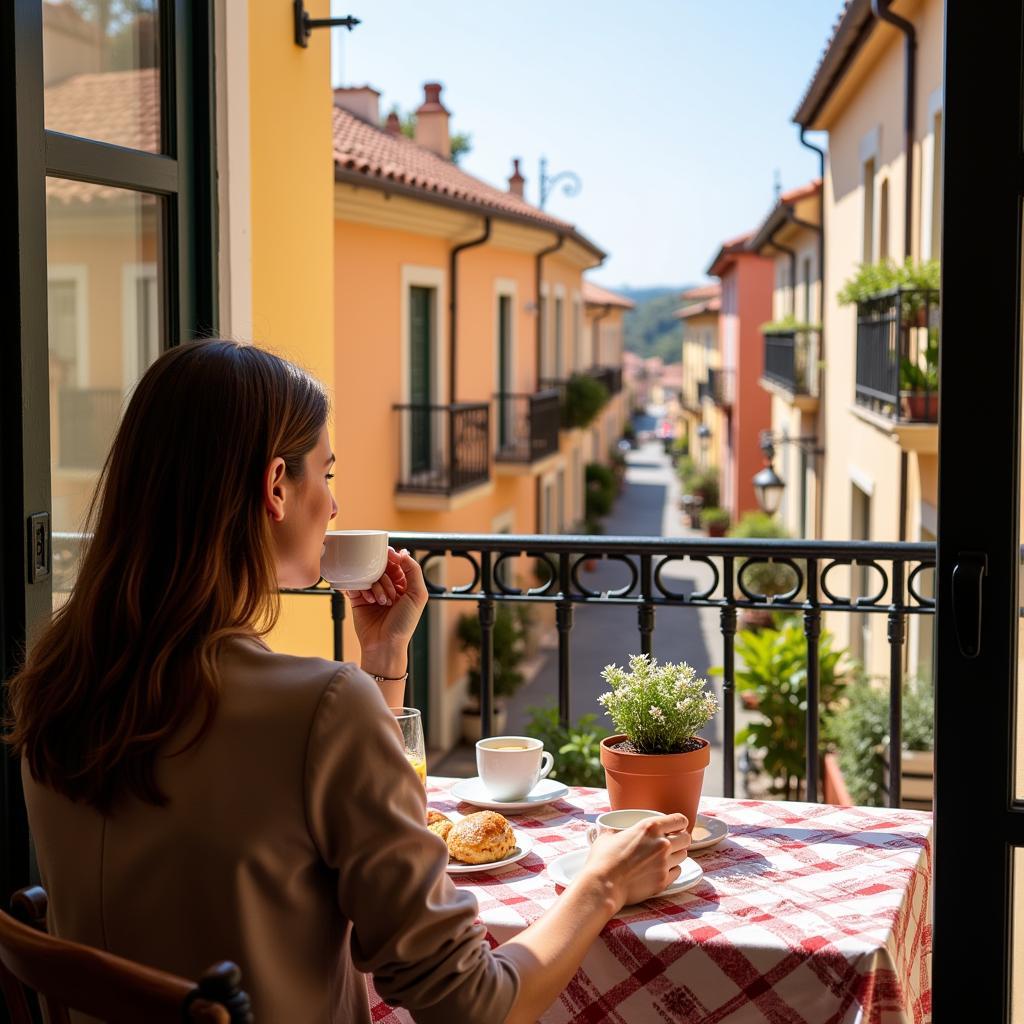 Enjoying a relaxing morning with coffee in a Spanish homestay