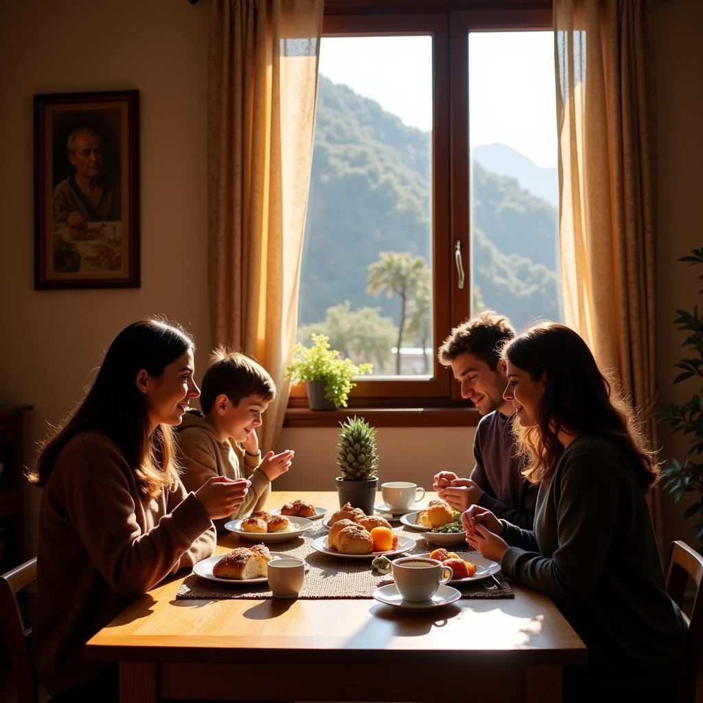 Spanish Family Enjoying Breakfast in a Homestay Near the Three Gorges