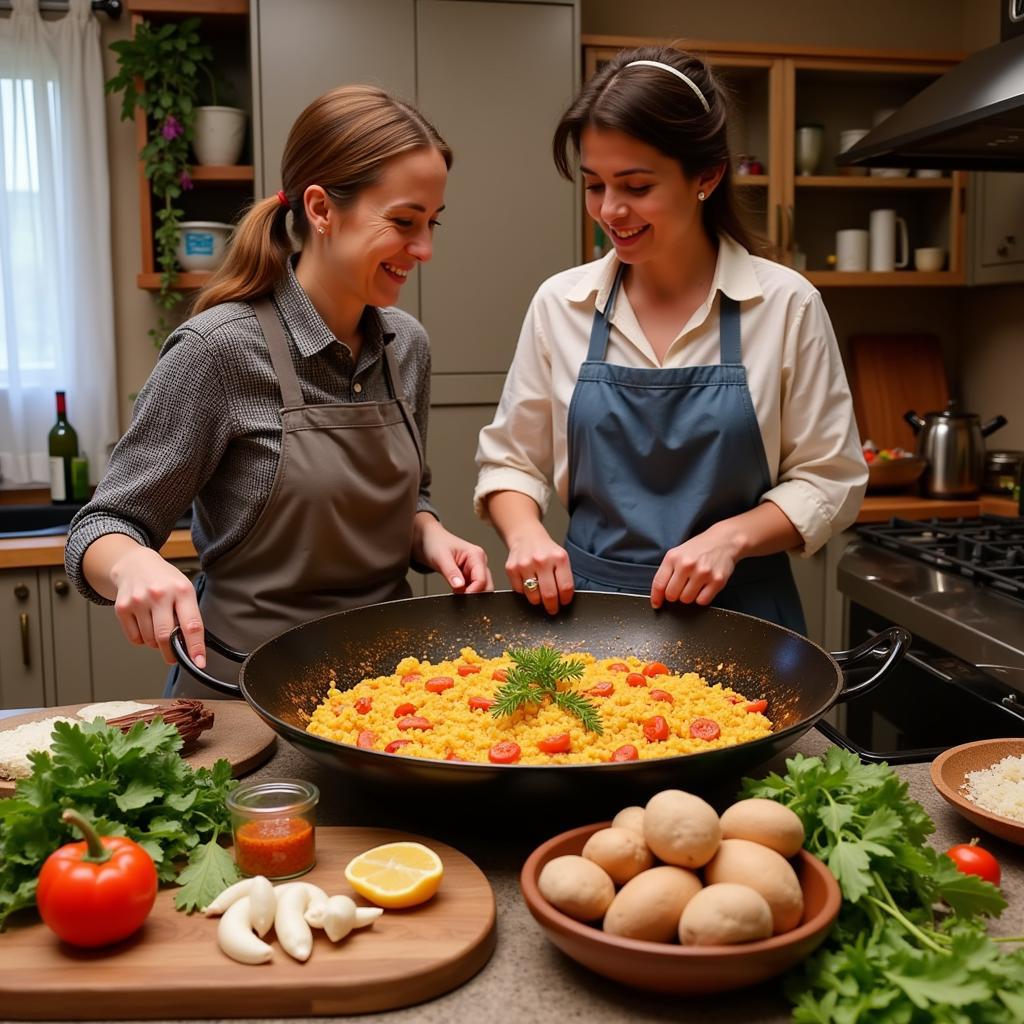 Learning to make Paella in a Spanish Homestay