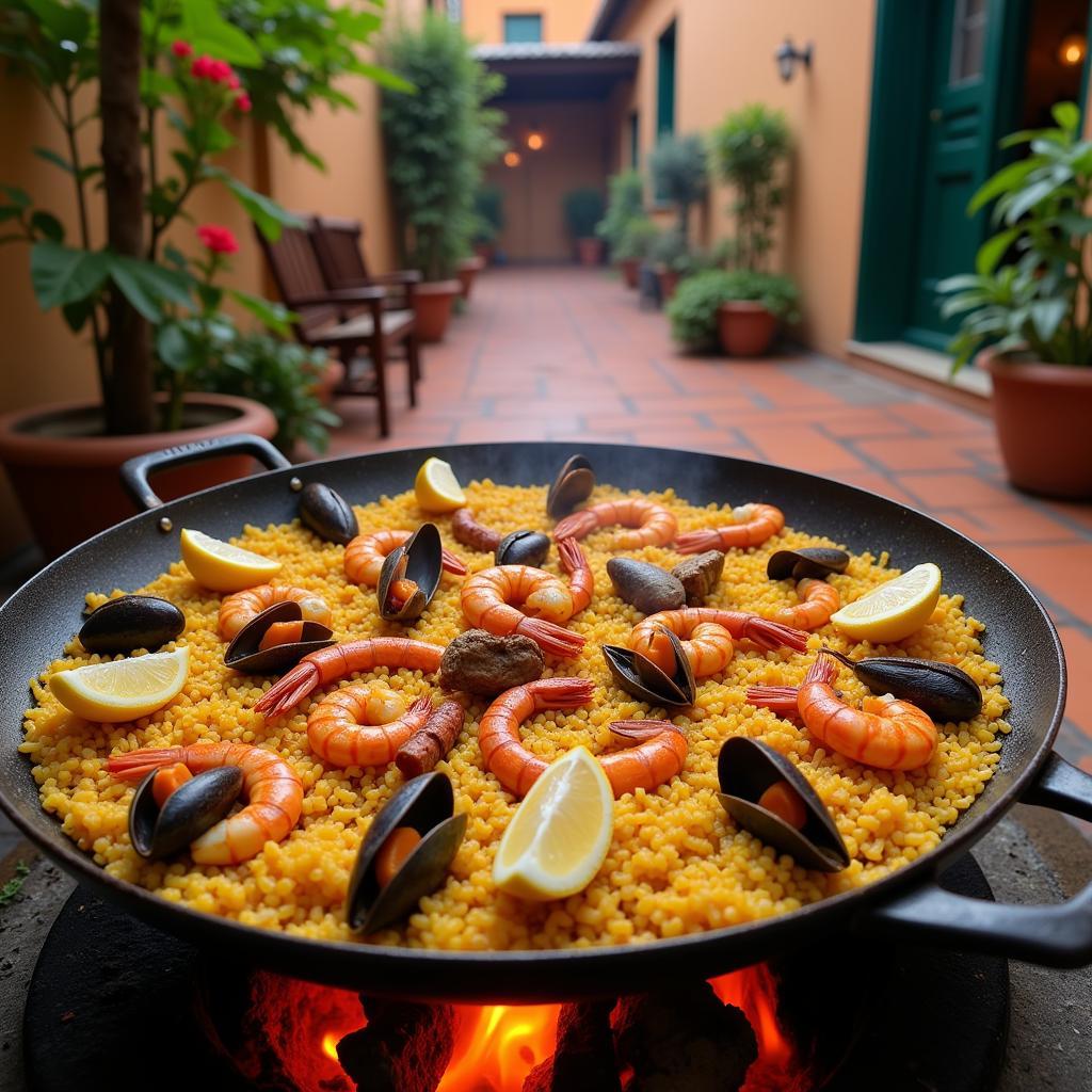 Authentic Spanish Paella prepared in a homestay