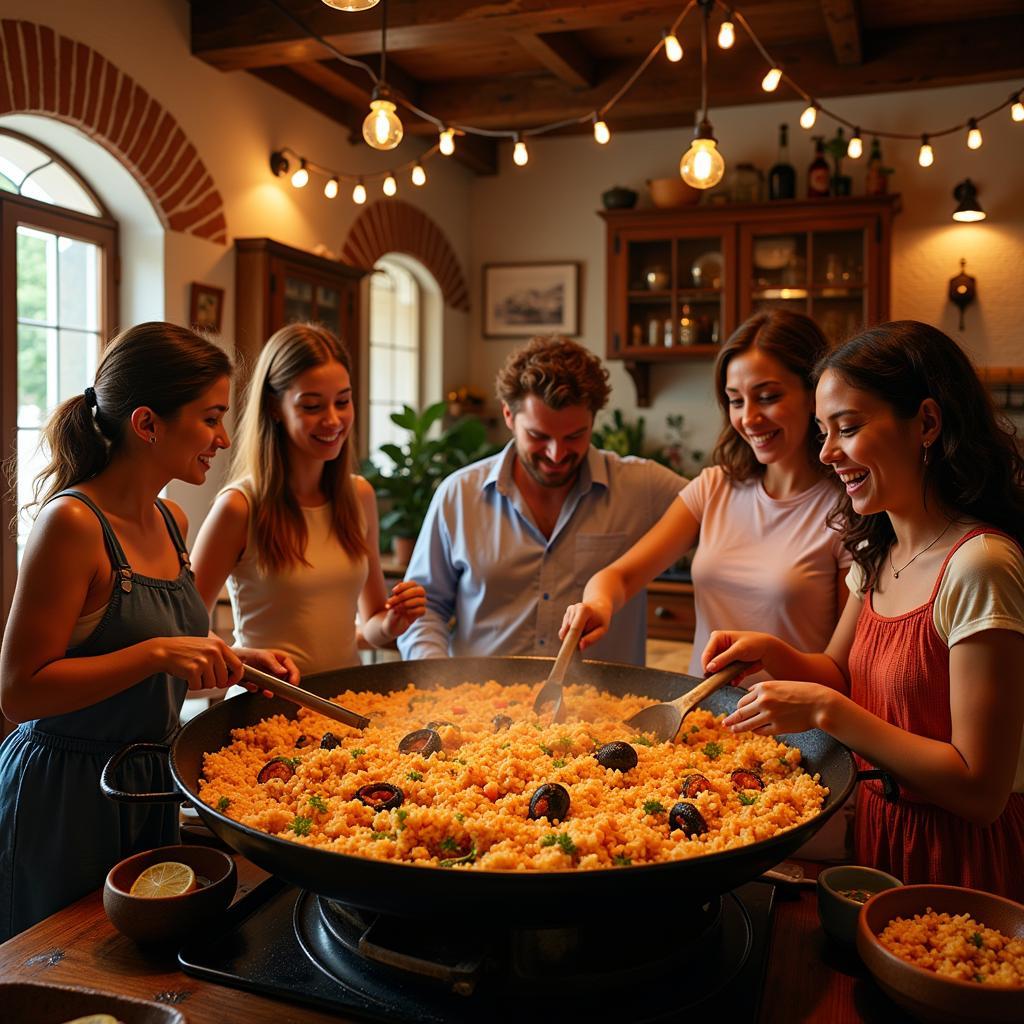 Cooking paella with a Spanish family in a homestay