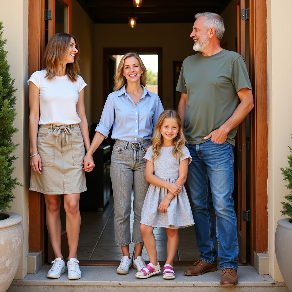 Spanish host family warmly welcoming a guest for their chao leh homestay