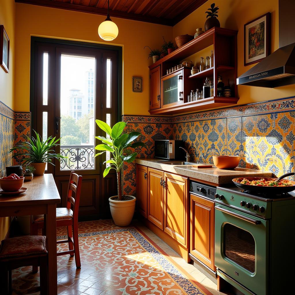 Spanish-inspired homestay apartment in Penang with vibrant decor and comfortable furnishings.