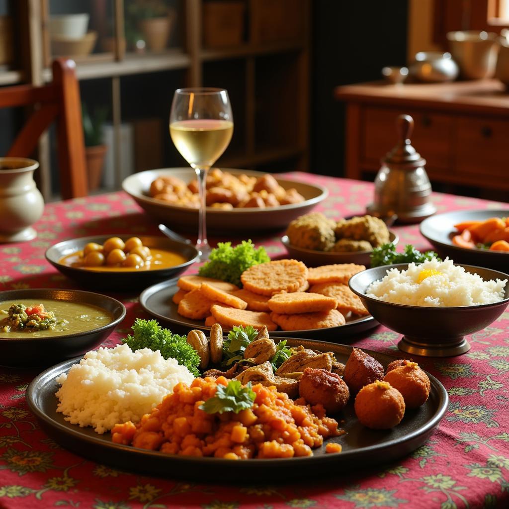 A delicious and authentic Karnataka meal served at a homestay near Sringeri.