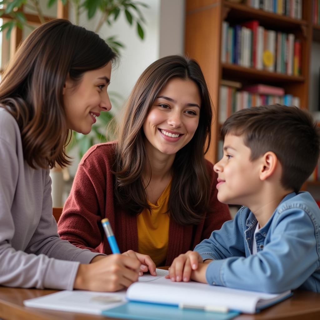 Student learning Spanish with their host family during a homestay