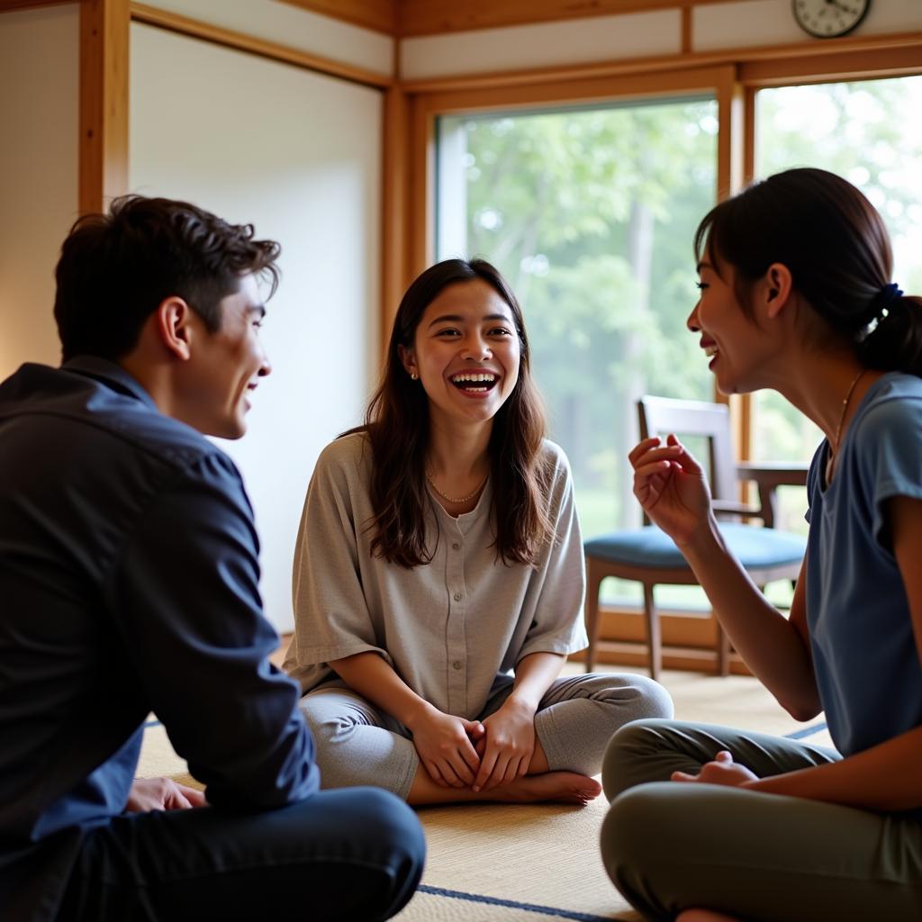 Student Talking with Japanese Host Family