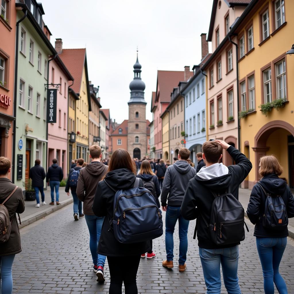 Students exploring a German city during their summer homestay program