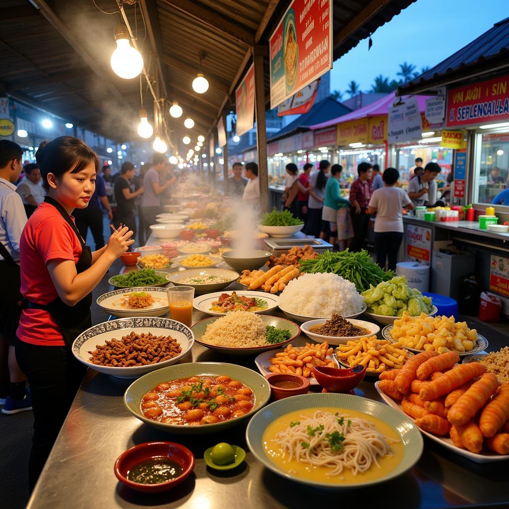 Vibrant Stulang Laut food market with various local delicacies