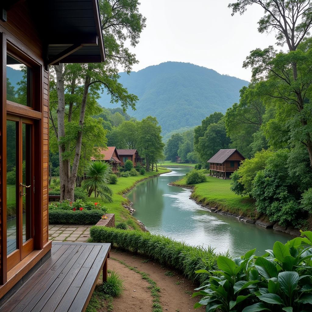 Scenic view from a homestay in Sungai Koyan, Raub, overlooking a tranquil river