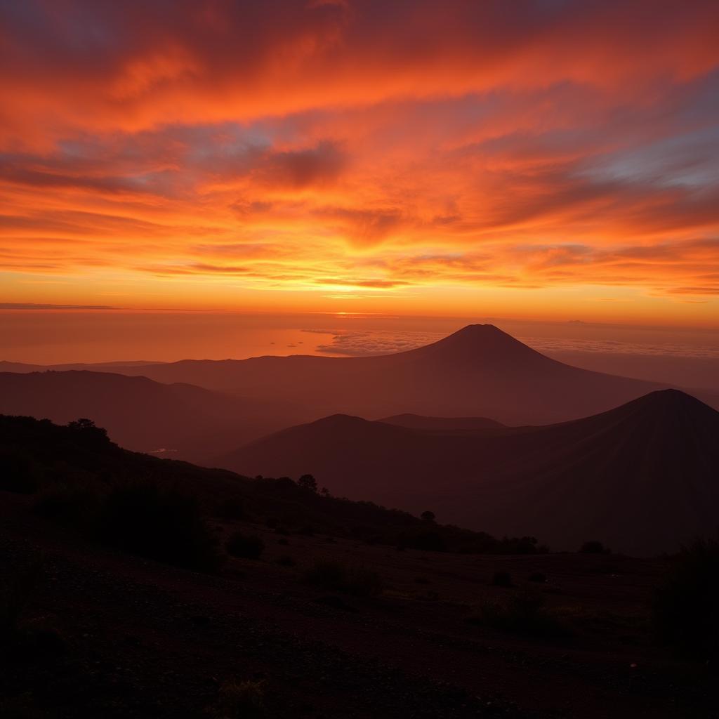 Sunset over Dieng Plateau