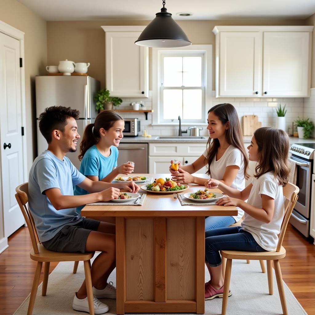 Family enjoying a meal in a Tampa Brandon homestay kitchen