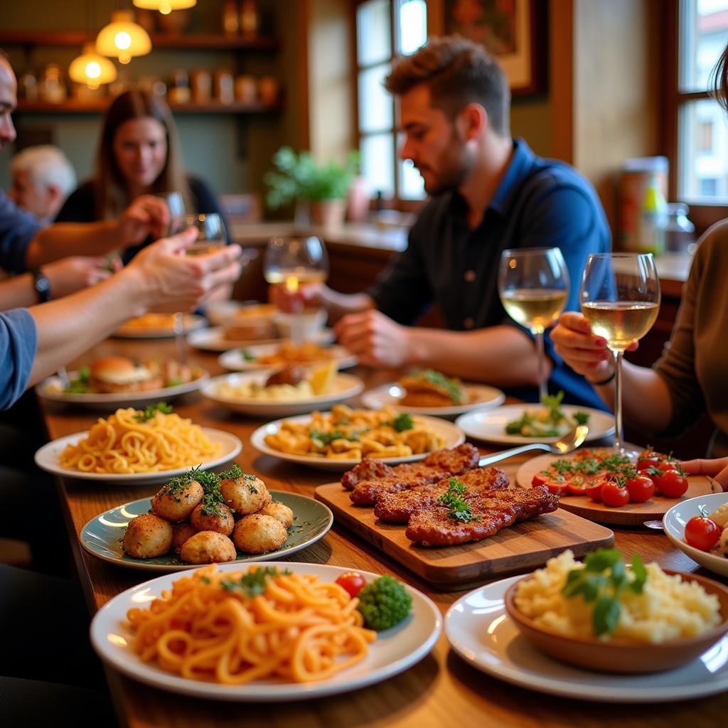 Enjoying tapas with homestay host in Spain