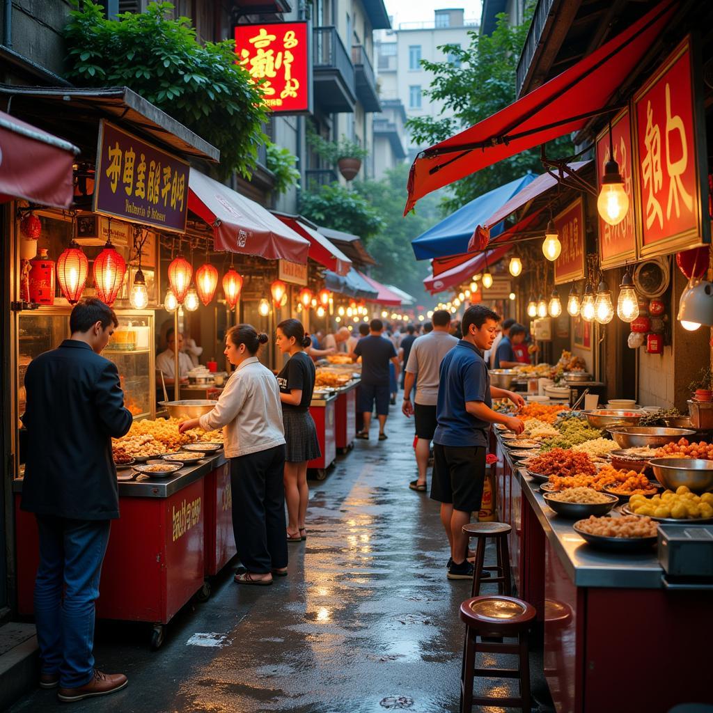 Vibrant street food vendors in Tay Ho, Hanoi