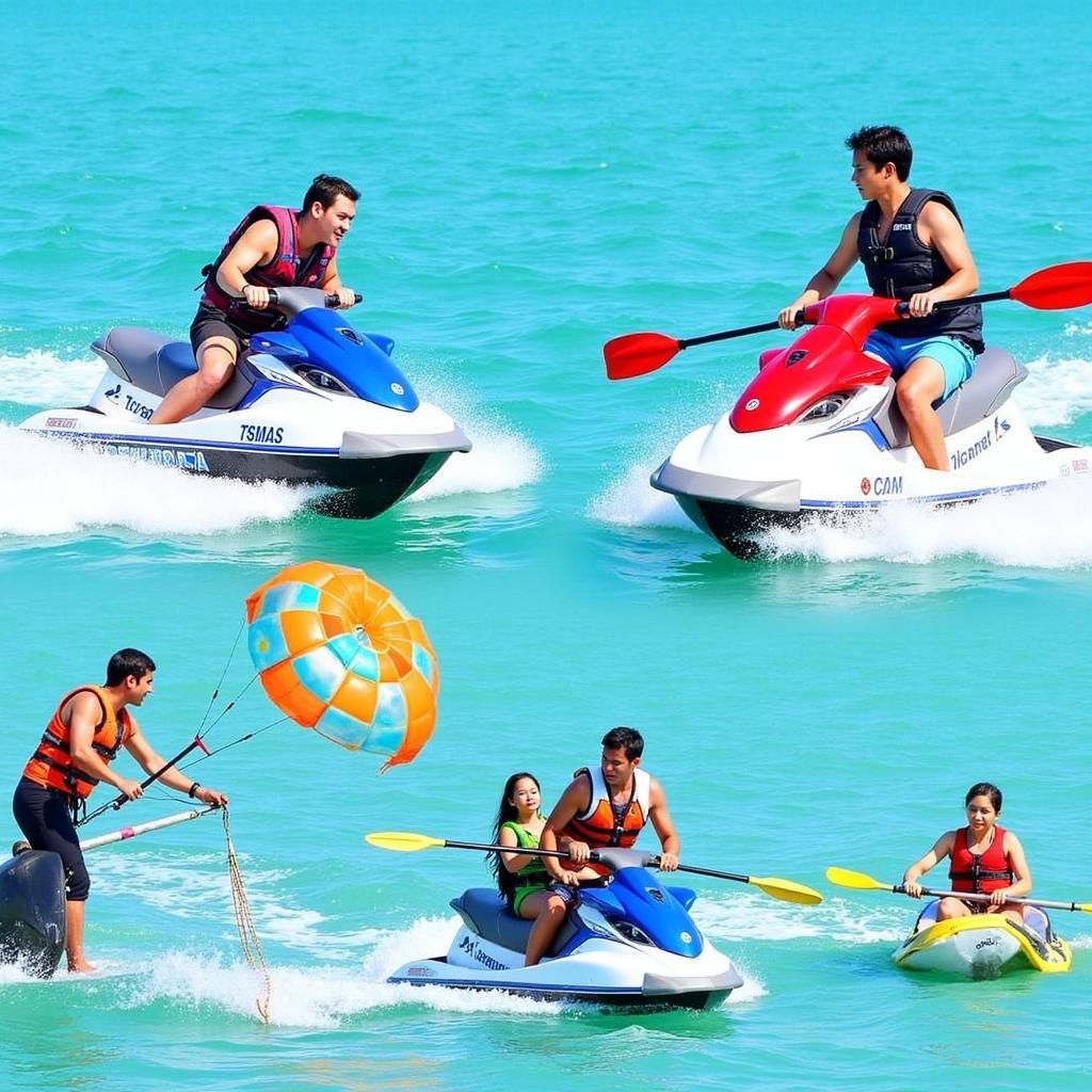 Tourists enjoying watersports in Teluk Kemang