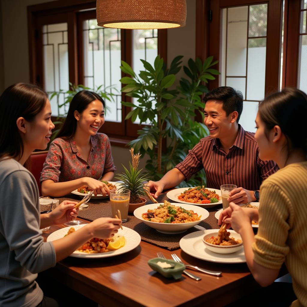 Thai Family Enjoying Dinner Together in a Homestay