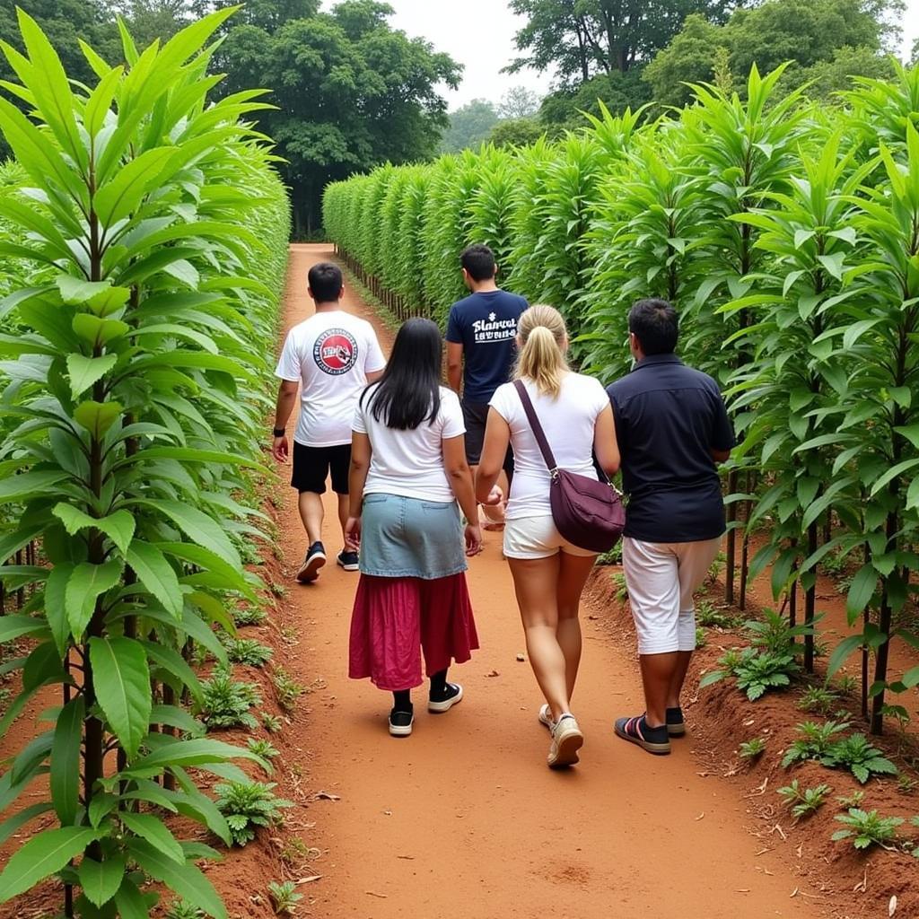 Visitors exploring a spice plantation in Thamarassery