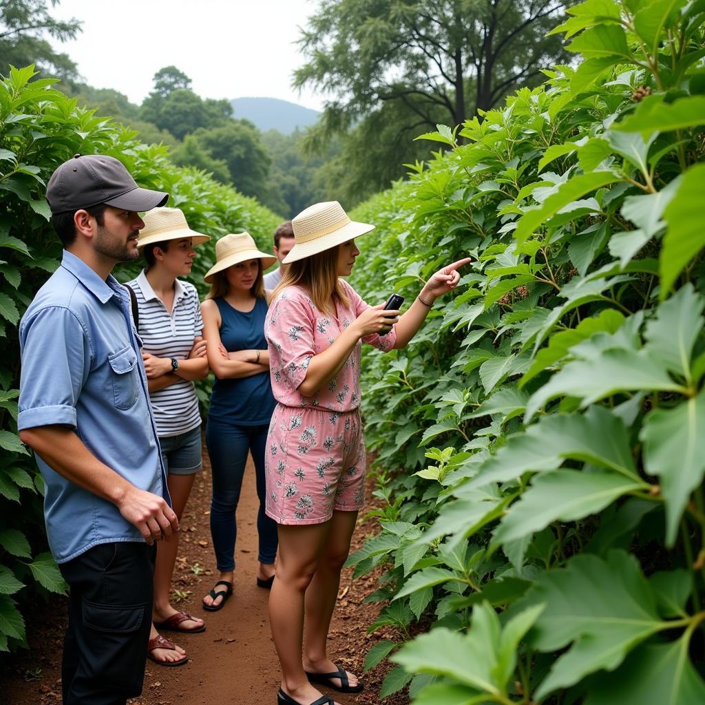 Guests on a guided tour of a spice plantation near a Thekkady homestay