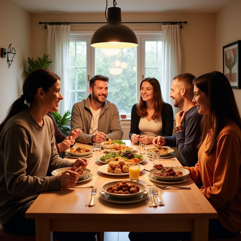 Family enjoying dinner together in a Toronto homestay