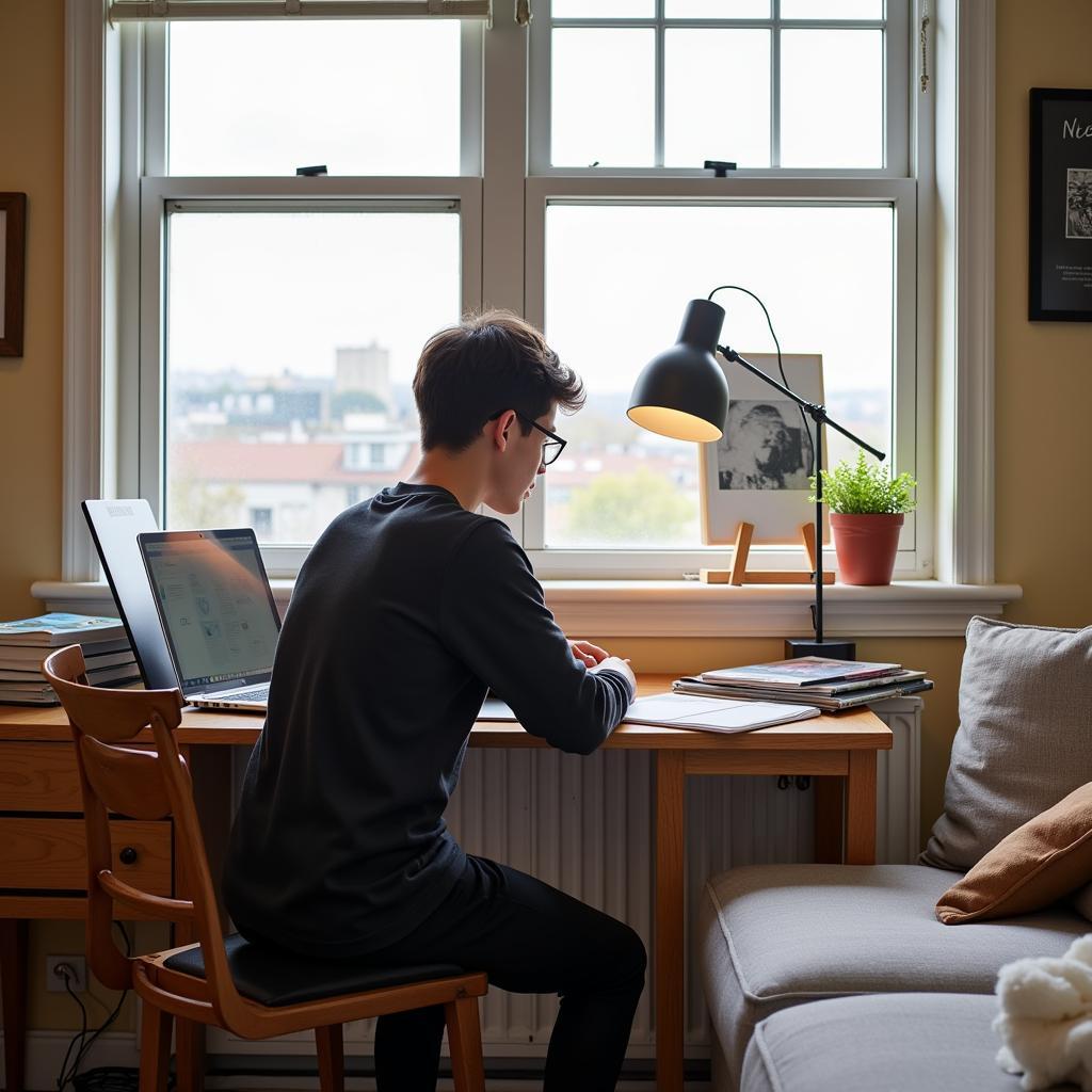 Student studying in their Toronto homestay room