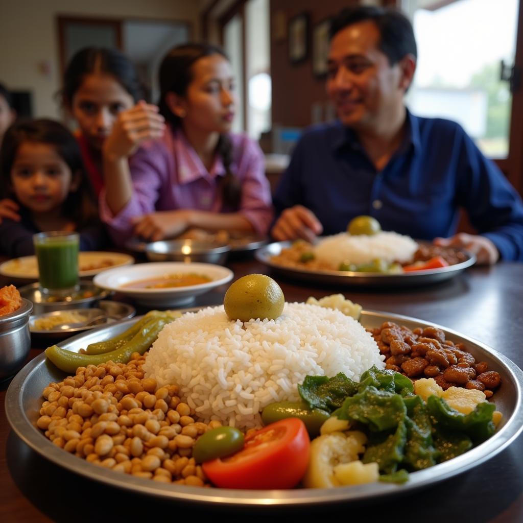 Traditional Nepali meal served in a homestay