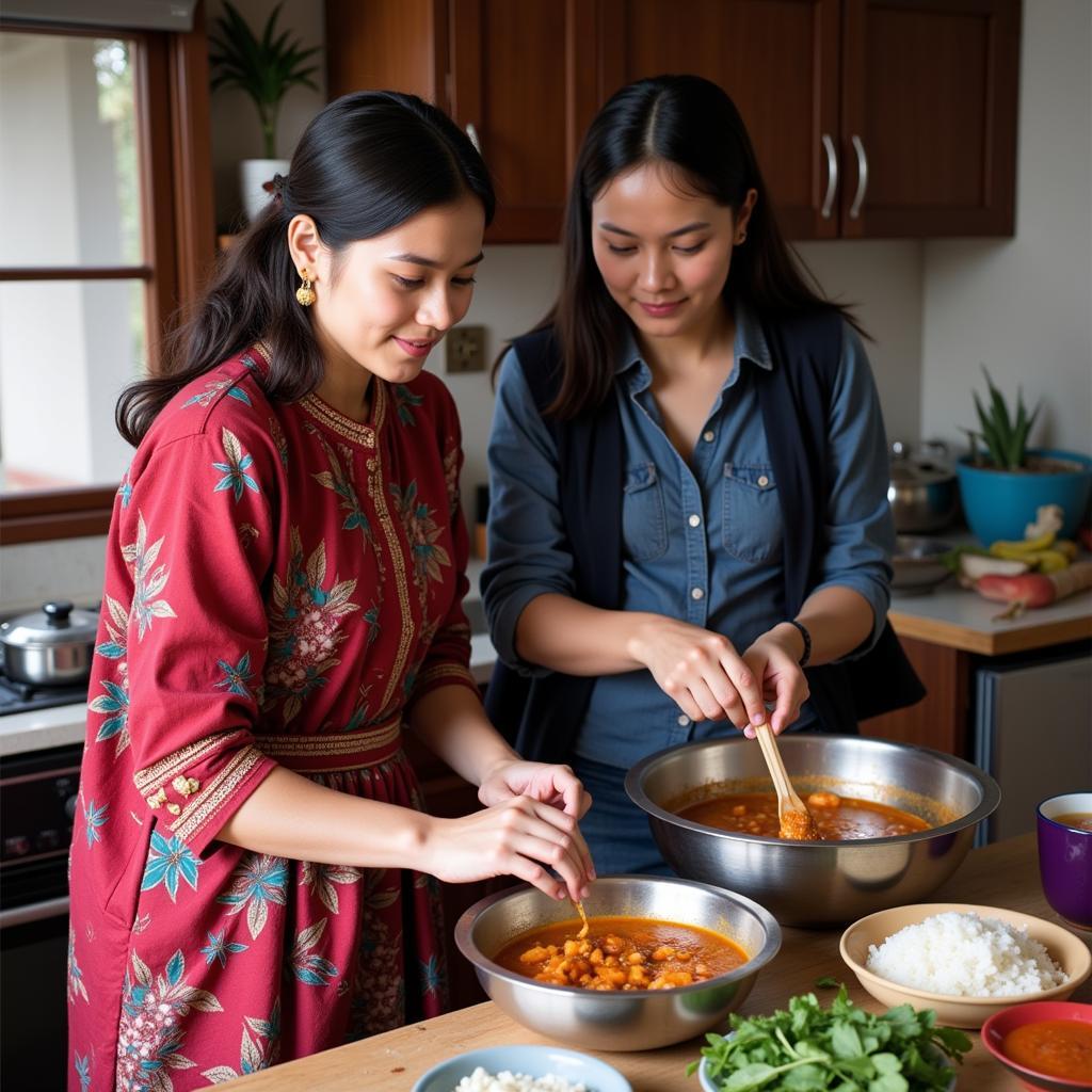 Traveler participating in a Nepali cooking class within a homestay setting.