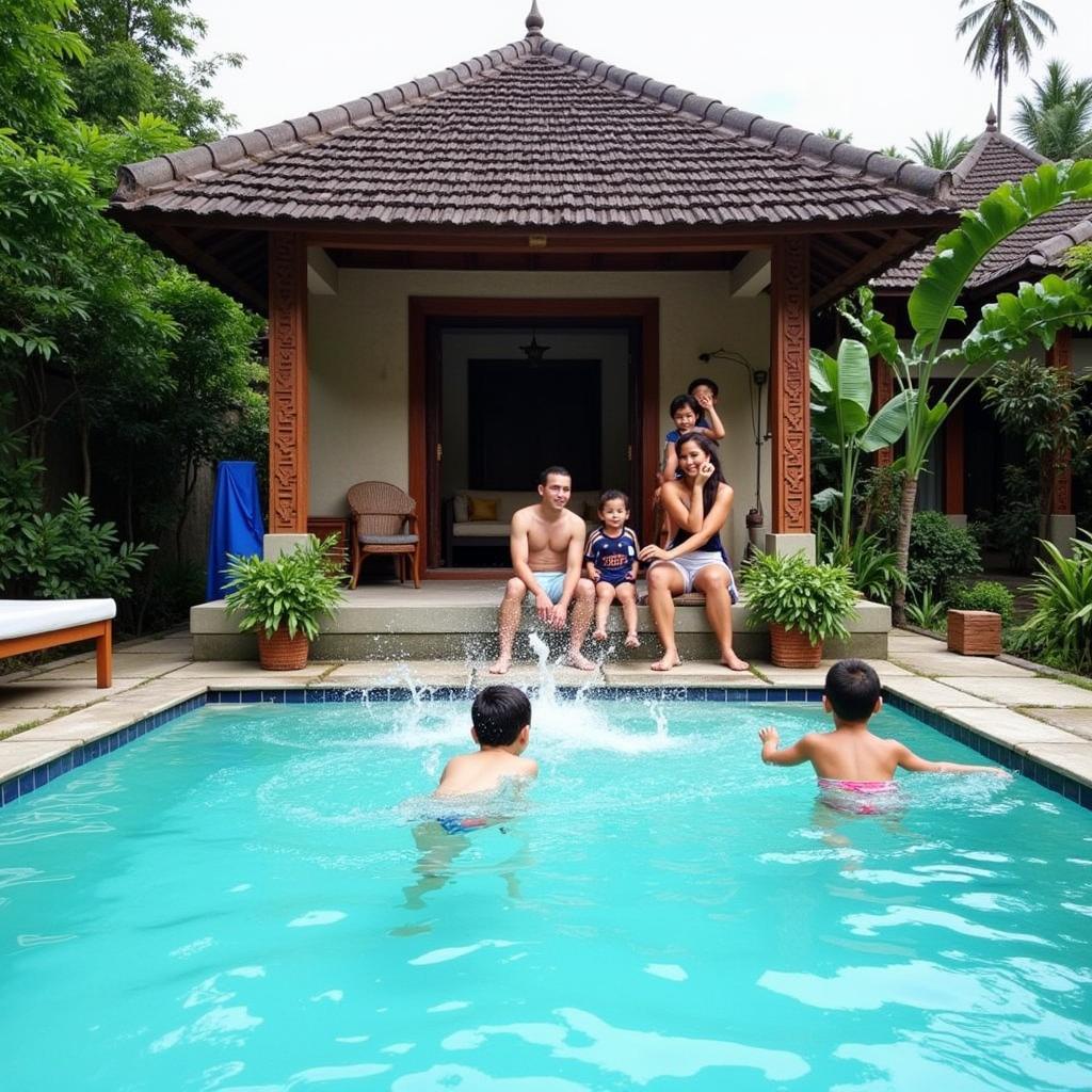 Family fun at a Ubud homestay pool