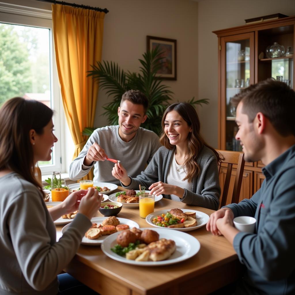 A family enjoying dinner together in a University of Washington homestay